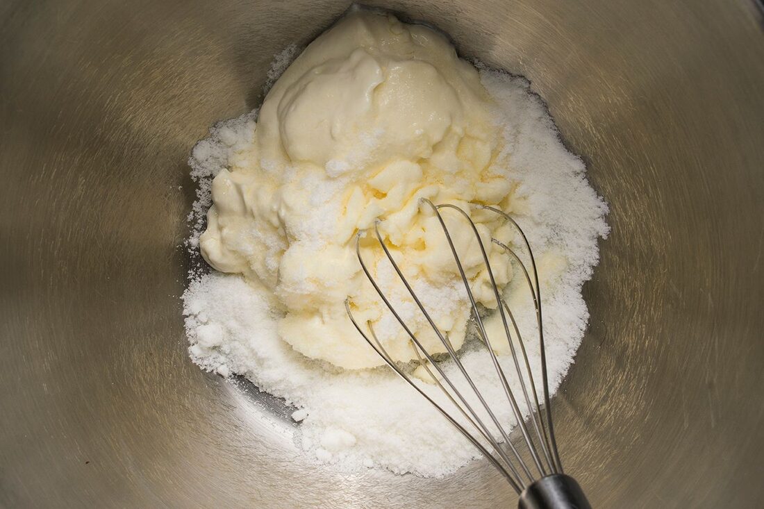 Whisking the cream cheese filling
